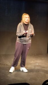 Claire Nelson, Level 2 Drama teacher at City of Oxford College performing in MotherHood at the Offbeat Festival 2024