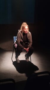 Claire Nelson, Level 2 Drama teacher at City of Oxford College performing in MotherHood at the Offbeat Festival 2024